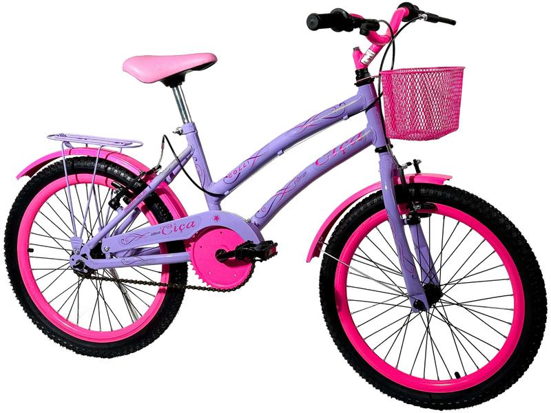 Bicicleta Infantil Aro 20 Colli Ciça Lilás - com Cesta Freio V